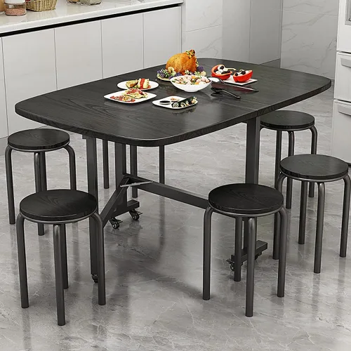 Miniatura 2 de Mesa Multifuncional de Hoja Abatible - Mesa de Comedor Plegable de 47" de Madera con 6 Ruedas (Negro)