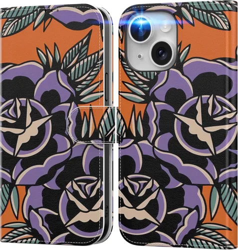 DEENAKIN Funda tipo cartera para iPhone 15 con tarjetero + clip para efectivo, bloqueo RFID, protección contra caídas de grado militar y obras de