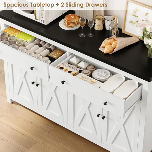 Miniatura 7 de FOTOSOK Aparador Buffet con Almacenamiento, Gabinete de Almacenamiento de Cocina Grande de 55" con 2 Cajones y 4 Puertas, Gabinetes de Barra de Café