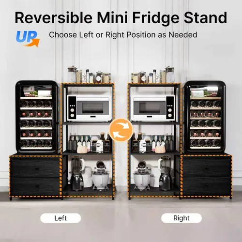 Miniatura 5 de Soporte para Mini Refrigerador con Almacenamiento, Microondas y Soporte para Mini Refrigerador con Toma de Corriente, Barra de Café, Panadero