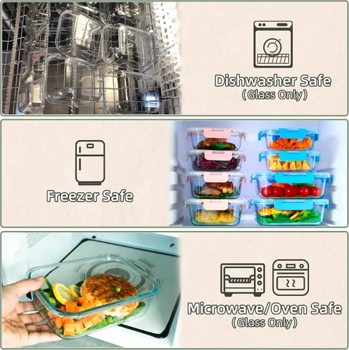 Miniatura 4 de UMEIED Paquete de 10 recipientes de vidrio para almacenamiento de alimentos con tapas a prueba de fugas, juego de recipientes de vidrio herméticos