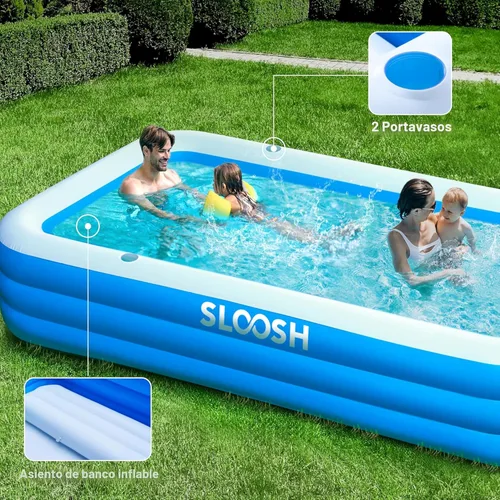 Miniatura 5 de SLOOSH - Alberca inflable para adultos con asientos, de 120 pulgadas x 72 pulgadas x 22 pulgadas, de tamaño completo, resistente, gruesa, por encima