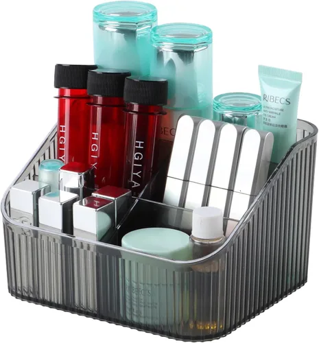 Miniatura 9 de Organizador de brochas de maquillaje ámbar para tocador, organizador de encimera de baño, 5 tazas, almacenamiento y exhibición de artículos