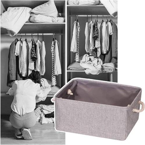 Miniatura 9 de TENABORT Paquete de 4 cestas de almacenamiento grandes, caja de almacenamiento plegable, organizador plegable de tela con asas para armario, hogar