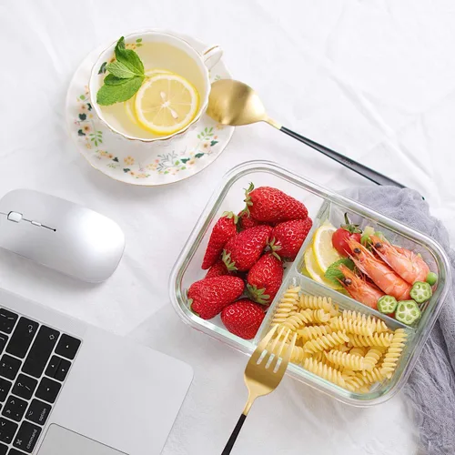 Miniatura 7 de HOMBERKING - Paquete de 8 contenedores de vidrio para preparación de comidas, 3 compartimentos, contenedores de vidrio para almacenamiento