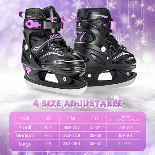 Miniatura 6 de Patines de hielo ajustables OBENSKY para niños, niños y niñas con bolsa para patines, 4 tallas ajustables, patines de hielo para niños