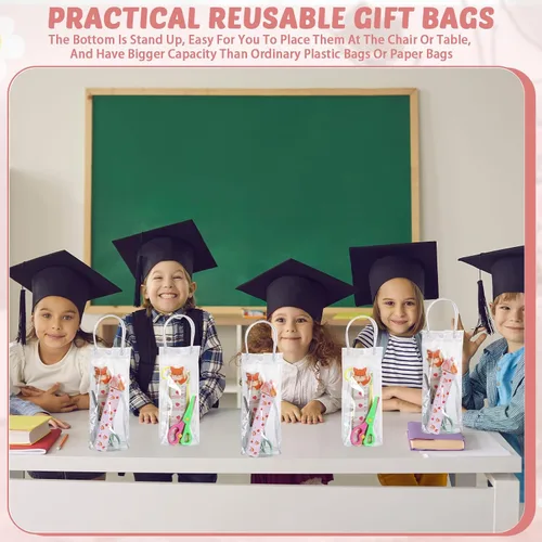 Miniatura 5 de LEIFIDE 50 bolsas de regalo de plástico transparente con asas, de PVC, reutilizables, transparentes, bolsas para dulces, escuela, fiesta