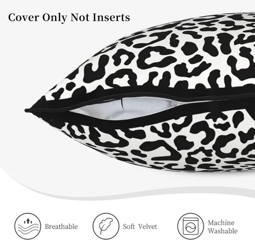 Miniatura 5 de Funda de almohada de terciopelo con estampado de leopardo y guepardo de 18 x 18 pulgadas, funda de almohada cuadrada decorativa en blanco y negro