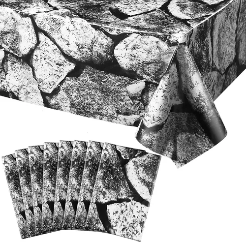 Miniatura 7 de Patelai 4 manteles de plástico desechables para pared de piedra de 108 x 54 pulgadas, patrón medieval de ladrillo, decoración de fiesta de caballero