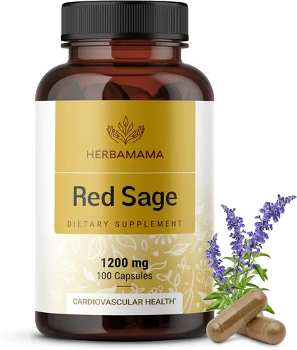 HERBAMAMA Cápsulas de suplemento de salvia roja, 1200 mg de raíz de salvia roja (Dan Shen) para apoyo antioxidante, suplemento vegano, sin OMG