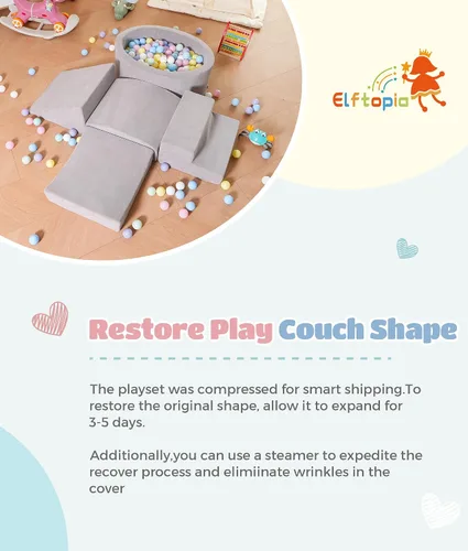 Miniatura 7 de Elftopia Bloques de Escalada de Espuma con Fosa de Pelotas Diseñados para Niños Pequeños de 1 a 3 Años - Excelente para Gatear en Interiores, gris-5
