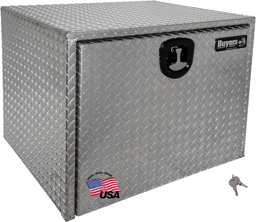 Miniatura 20 de Buyers Products 1705148 - Caja de camión de aluminio diamantado para debajo de la carrocería con pestillo de mango en T, 14 x 12 x 16 pulgadas