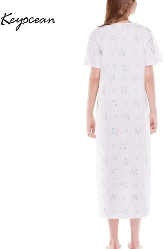 Miniatura 3 de Keyocean - Camisón de algodón para mujer, suave, cómodo, ligero, manga corta, vestido de casa, ropa de dormir, ropa de sala para verano.