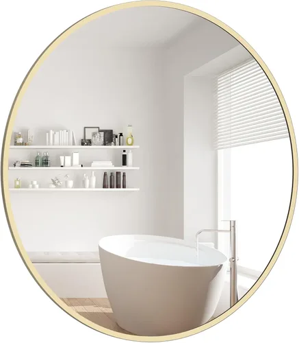 WallBeyond - Espejo redondo de 20 pulgadas dorado, espejo circular de pared con marco de metal para el baño, espejo redondo para decoración de Metal