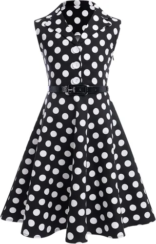 Vestido de té para niñas, estilo vintage, de los años 50, con diseño de lunares, estilo Rockabilly para fiesta de graduación, vestido de té para