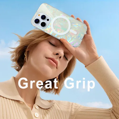 Miniatura 8 de Funda MagSafe para iPhone 15 Pro para mujeres y niñas, funda magnética iridiscente con purpurina iridiscente de ópalo perlado