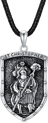 Miniatura 8 de VONALA Collar de medalla de San Miguel/San Benito/San Cristóbalo/Virgen María/Anubis Medalla de Plata de Ley Collar con colgante de medallón