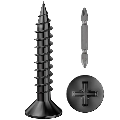 Wensilon (300 piezas) #8x1 Tornillo de madera negro rápido metal autorroscante cabeza plana