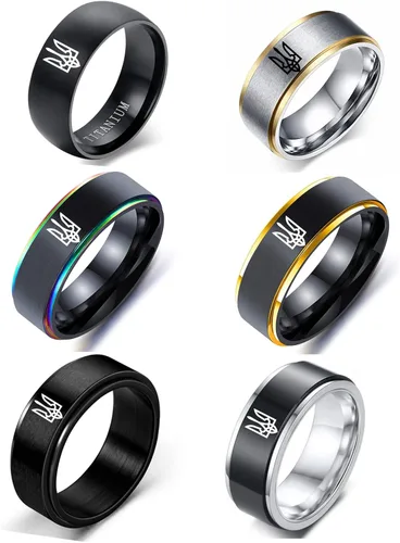 Supra Diamanto 6 anillos de acero inoxidable para hombres, tótem pulido grabado, anillo de tungsteno tamaño 8-0.394-0.315in, joyería de moda para