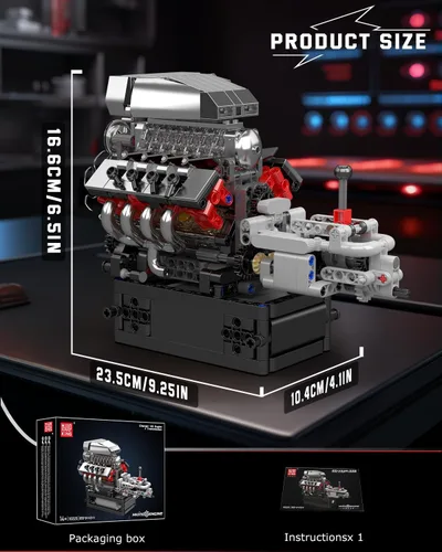 Miniatura 6 de Mould King 10225 Kit de modelo de motor V8 que funciona - Construye tu propio modelo V8 STEM con transmisión, kit de motor de 8 cilindros para auto