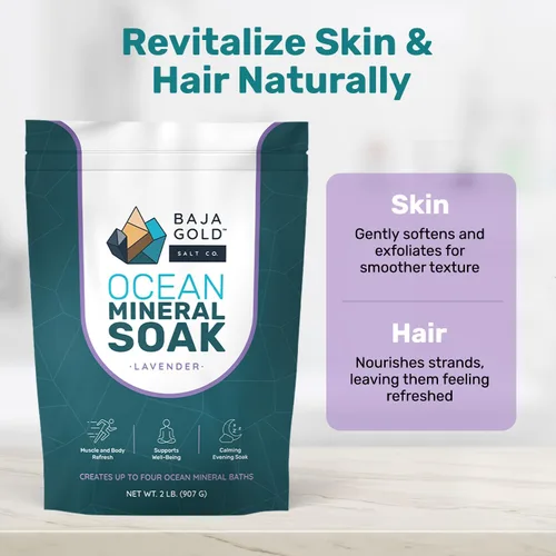 Miniatura 5 de Baja Gold Ocean Mineral Soak – Remojo de baño de magnesio natural y oligoelementos Remojo relajante y limpio de ingredientes para baño, músculos