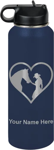 Miniatura 67 de LaserGram Botella de agua personalizada, corazón de vaquera de caballo, acero inoxidable de doble pared aislada al vacío con popote superior, regalo
