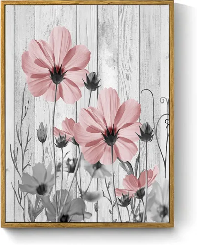 Miniatura 11 de MEUNEAR Lienzo decorativo de pared con flores silvestres rosas y grises para sala de estar, pintura abstracta de plantas rústicas para dormitorio