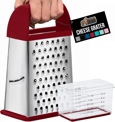 Miniatura 13 de GORILLA GRIP Rallador de queso de 4 lados 100% libre de BPA con contenedor, ralladores de caja XL de acero inoxidable, triturador de parmesano, Rosa