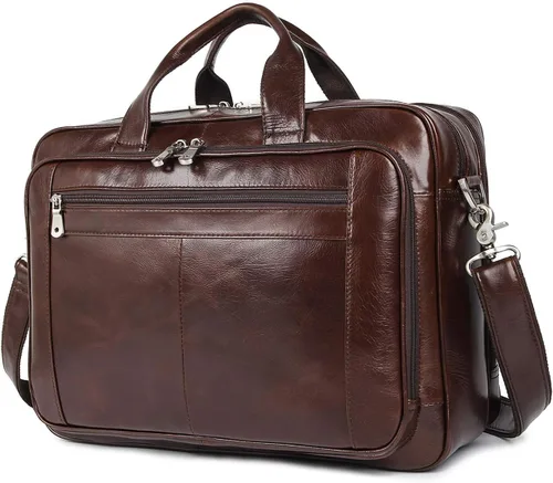 Miniatura 8 de Augus Maletín de Cuero Genuino para Viaje de Negocios, Bolsas Duffel para Hombre, Bolsa para Laptop que se ajusta a portátiles de 15.6 pulgadas