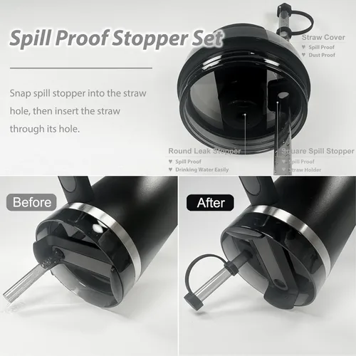 Miniatura 3 de Stanley Set de accesorios para taza: tapa de silicona a prueba de derrames, tapa con pajita, protector de silicona para vaso de 40 oz y 30 oz (NEGRO)