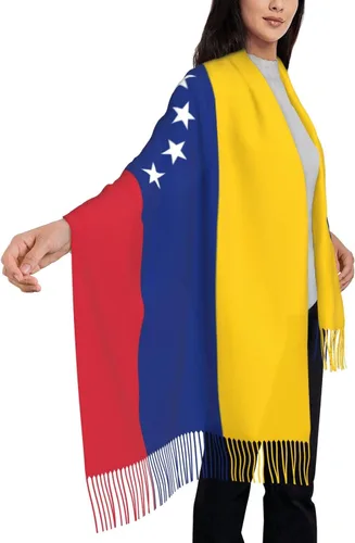 Miniatura 2 de ZGXJJPP Bufanda de gran tamaño con borla para mujer con la bandera de Venezuela, Multicolor