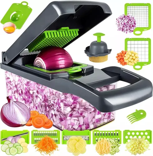 Picador de verduras, cebolla profesional, picador multifuncional 14 en 1, cortador de verduras de cocina, cortador de verduras en corte, picador de