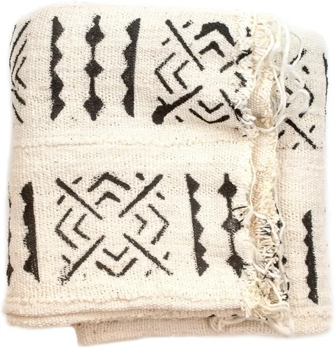 Miniatura 22 de The Bead Chest Paño de barro blanco Bogolan Mali, tejido africano hecho a mano de África occidental, 40 x 64 pulgadas, ideal para decoración