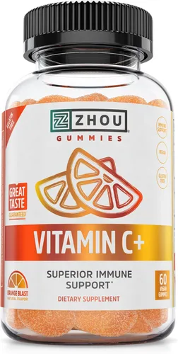 Zhou Gomitas de vitamina C + - Gomitas de vitamina C para adultos y niños, 270 mg por gomita con bioflavinoides y acerola para apoyo inmunológico,