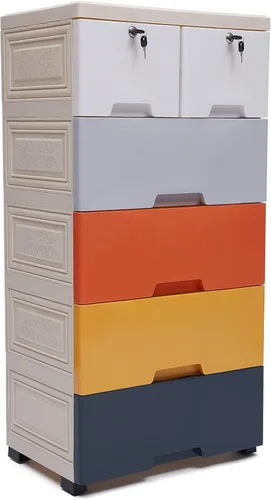 Miniatura 11 de Cómoda de cajones de plástico, armario de almacenamiento con 6 cajones, organizador de aparador alto, torre de almacenamiento vertical de ropa