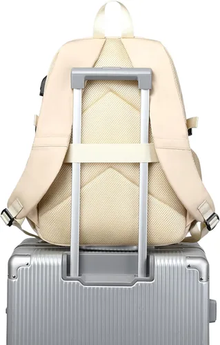 Miniatura 6 de Wadirum Conjunto de mochila casual para mujer, conjunto de mochila escolar para niña, lindo portátil Ruaksack, Beige, Mochilas de mochila