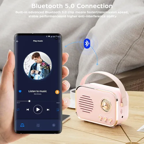 Miniatura 3 de Altavoz Bluetooth retro, altavoz Bluetooth inalámbrico portátil vintage de 5 W con volumen fuerte, radio FM, compatible con tarjeta TF AUX