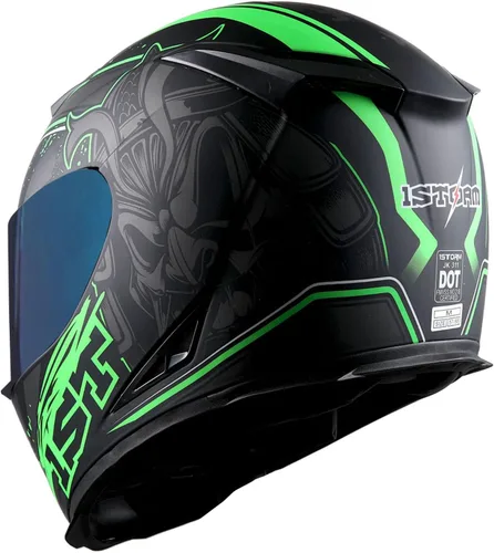 Miniatura 4 de Casco integral para motocicleta 1Storm con diseño de cráneo rey en mate negro + una visera transparente extra: HJK311 Verde cráneo