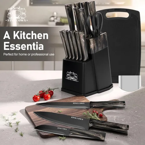Miniatura 9 de Juego de Cuchillos de Cocina de 16 Piezas con Bloque y Tabla de Cortar - Cuchillos Alemanes de Acero Inoxidable, Afilador Integrado, Apto para Negro