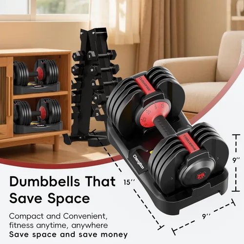 Miniatura 6 de New Upgraded Adjustable Dumbbell Set of 2 (52.5 lbs/25 lbs), 15/9 Weights Dumbbell Set with Safe Locking System, Quick Adjustable Dumbbells For Men