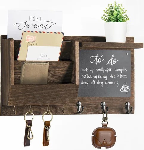 Miniatura 8 de Ziivita Soporte para llaves de pared - Organizador de soporte para correo de montaje en pared con estante - Perchero para llaves colgante