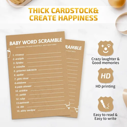 Miniatura 2 de Juegos de Baby Shower - Juego de Palabras Revueltas para Baby Shower, 50 Tarjetas para Cada Juego (con Respuesta), Papel Grueso, Divertidísimos, Los