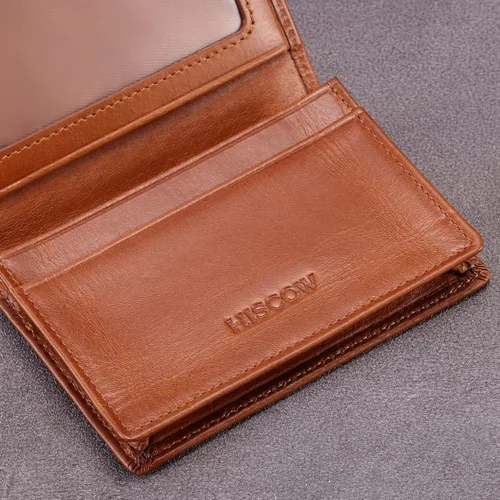 Miniatura 5 de Funda de piel para tarjetas de visita para hombres y mujeres, piel de becerro italiana Cuero curtido vegetal marrón
