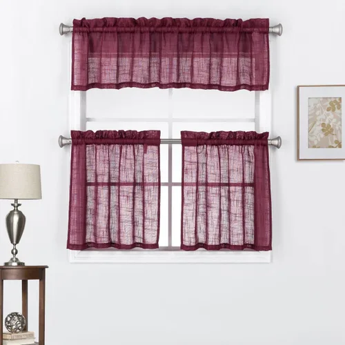 Miniatura 12 de Juego de 3 cortinas de lino con textura para ventana de cocina y cafetería, 24 pulgadas de largo, color negro