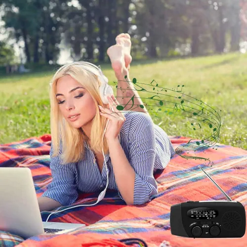 Miniatura 8 de Radio meteorológica de emergencia NOAA de 2000 mAh, manivela portátil con energía solar, radio AM/FM, cargador de teléfono recargable con linterna