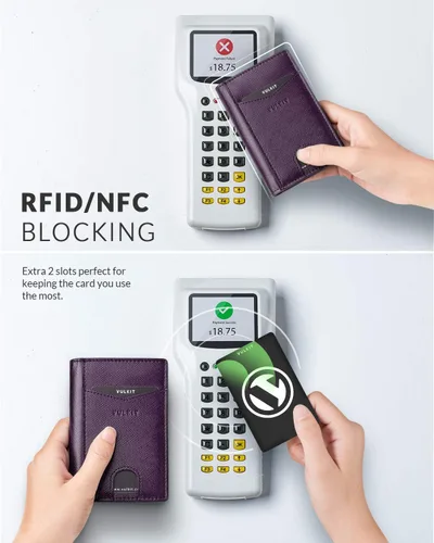 Miniatura 4 de VULKIT Billetera delgada con bolsillo frontal plegable con bloqueo RFID, minimalista, de cuero fino, tarjetero para tarjetas de crédito