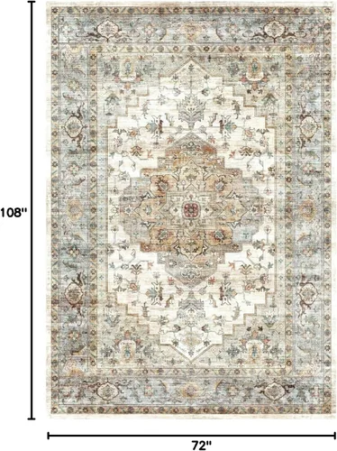Miniatura 470 de Syalife 4x6 Alfombra Lavable para Área, Ultra Suave Antideslizante, Pila Baja, Alfombra Vintage Resistente a Manchas para Sala de Estar, Alfombra