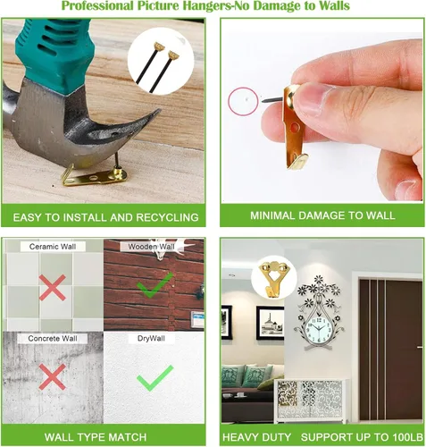 Miniatura 4 de Kit para colgar cuadros con ganchos y clavos surtidos, ganchos resistentes para marcos, arte de pared y espejos, juego de accesorios para colgar