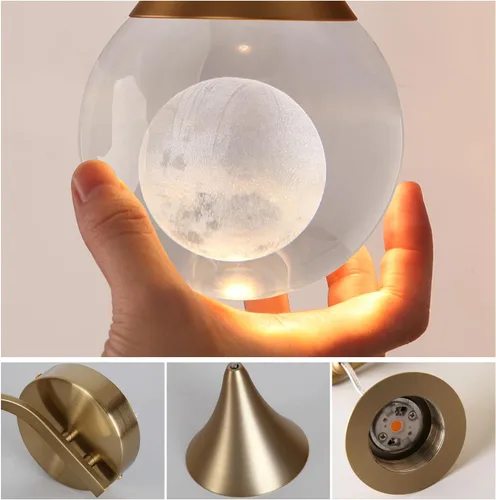 Miniatura 7 de Aplique de pared de luna para interiores, lámpara de pared de cristal, moderna, regulable, luz LED de pared para dormitorio, baño, sala de estar