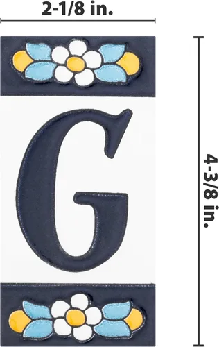 Miniatura 4 de Sevillano Flora Address Letters G - Azulejo de cerámica para pared, 2-1/8" x 4-3/8